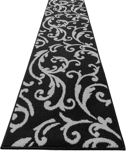 Hallway Runner Rug Non Slip Rubber Backing, 26 inch x 8 ft, Scroll, Black & White, Heavy Duty Berber Style Carpet Runner for Entryway, Kitchen, Bathroom, Bedroom, Laundry Room. in Kuwait