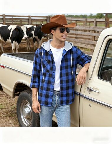 SWISSWELL Mens Flannel Hoodie Shirts Long Sleeve Fashion Plaid Jackets Button Down Shirts in Kuwait