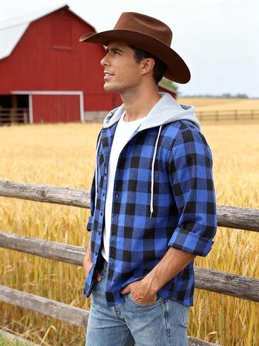 SWISSWELL Mens Flannel Hoodie Shirts Long Sleeve Fashion Plaid Jackets Button Down Shirts in Kuwait