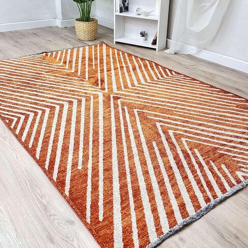 سجاد Alfa Rich 3x5 هندسي محروق برتقالي أوف وايت قابل للغسل لغرفة المعيشة وغرفة النوم in Kuwait