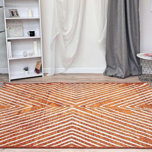 سجاد Alfa Rich 3x5 هندسي محروق برتقالي أوف وايت قابل للغسل لغرفة المعيشة وغرفة النوم in Kuwait