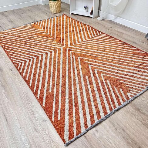 سجاد Alfa Rich 3x5 هندسي محروق برتقالي أوف وايت قابل للغسل لغرفة المعيشة وغرفة النوم in Kuwait