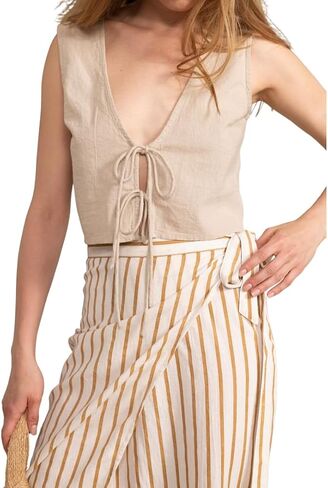 Gottex Beach Life Resort Natural Sleeveless Crop Top Vest with Front Tie Closure for Women, Stylish and Versatile Summer Wear in Saudi Arabia