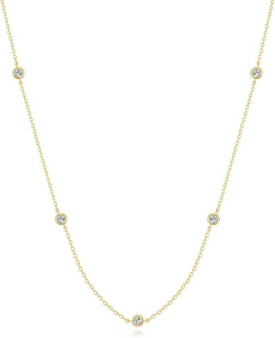 KECHO 14K Gold Station Necklace | Simulated Diamond BTY Necklace | Womens CZ Chain Necklace | Layering Necklaces 16+2" in Saudi Arabia