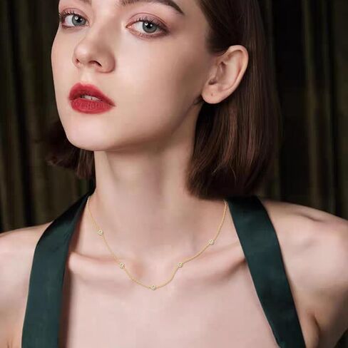 KECHO 14K Gold Station Necklace | Simulated Diamond BTY Necklace | Womens CZ Chain Necklace | Layering Necklaces 16+2" in Saudi Arabia