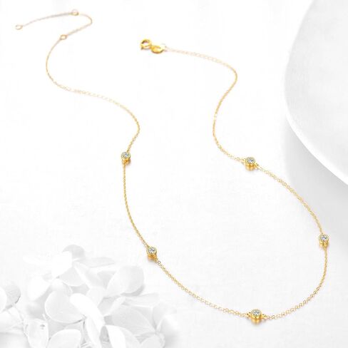 KECHO 14K Gold Station Necklace | Simulated Diamond BTY Necklace | Womens CZ Chain Necklace | Layering Necklaces 16+2" in Saudi Arabia