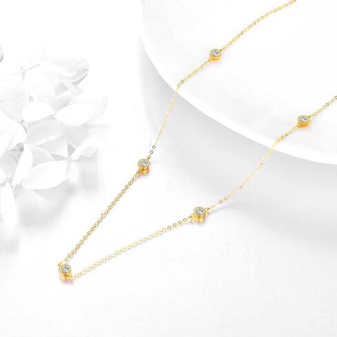 KECHO 14K Gold Station Necklace | Simulated Diamond BTY Necklace | Womens CZ Chain Necklace | Layering Necklaces 16+2" in Saudi Arabia