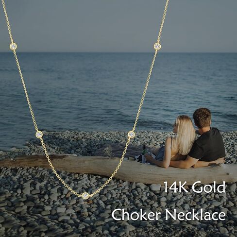 KECHO 14K Gold Station Necklace | Simulated Diamond BTY Necklace | Womens CZ Chain Necklace | Layering Necklaces 16+2" in Saudi Arabia