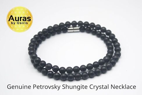 Black Shungite Necklace for Men/Women Energy Protection Jewelry Black Choker Necklace 6mm Beads 17 inches Made in USA in Kuwait