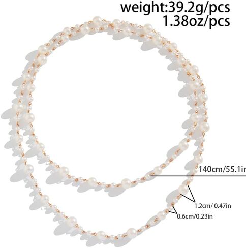 Long Pearl Necklaces for Women Trendy Pearl Chain Long Pearl Necklace Layered Pearl Statement Necklace Sweater Strand Chain Jewelry in Saudi Arabia