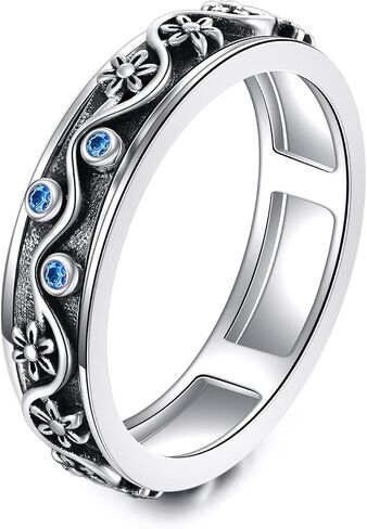 Silver Spinner Rings 925 Sterling Silver Leaf/Heart/Evil Eye/Flower Spinner Ring Fidget Ring Sterling Silver for Women Girls in Saudi Arabia