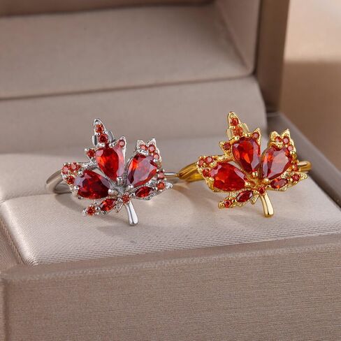 Modpide Stainless Steel Open Adjustable Autumn Maple Leaf Finger Ring for Women Thanksgiving Gift in Saudi Arabia