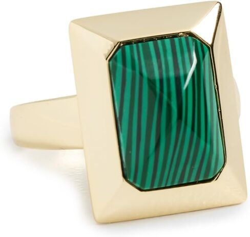 ADINA EDEN Women's Colored Baguette Stone Rectangle Ring, Malachite, Green, Gold, 7 in Kuwait
