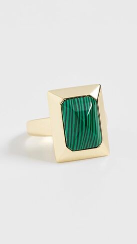 ADINA EDEN Women's Colored Baguette Stone Rectangle Ring, Malachite, Green, Gold, 7 in Kuwait