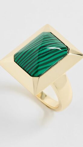 ADINA EDEN Women's Colored Baguette Stone Rectangle Ring, Malachite, Green, Gold, 7 in Kuwait