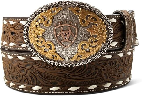 ARIAT Men's Leather Belt with Floral Embossing and Oval Multi-Finish Buckle in Saudi Arabia