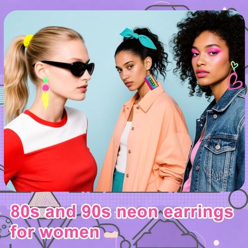 3 أزواج من أقراط نيون 80s 90s للنساء، شريط قلب أكريليك قديم وأقراط نيون متدلية هندسية لامعة لإكسسوارات حفلات ديسكو 80s 90s مجوهرات الحفلات المتوهجة in Saudi Arabia