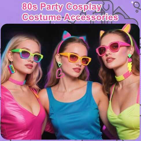 3 أزواج من أقراط نيون 80s 90s للنساء، شريط قلب أكريليك قديم وأقراط نيون متدلية هندسية لامعة لإكسسوارات حفلات ديسكو 80s 90s مجوهرات الحفلات المتوهجة in Saudi Arabia