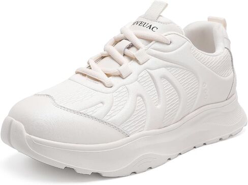 Platform Women's Fashion Sneakers,Cow Leather Patchwork Casual Tennis Shoes for Women Comfortable Non Slip Running Walking Shoes in Kuwait
