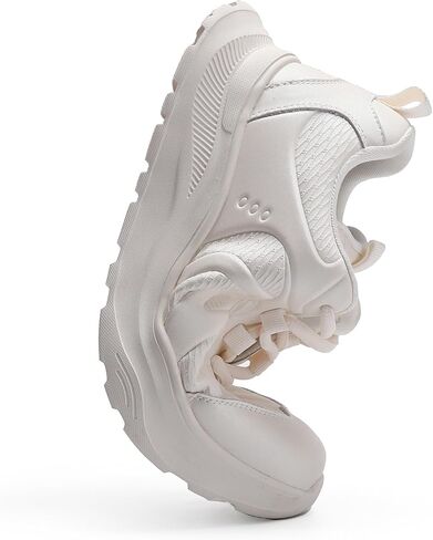 Platform Women's Fashion Sneakers,Cow Leather Patchwork Casual Tennis Shoes for Women Comfortable Non Slip Running Walking Shoes in Kuwait