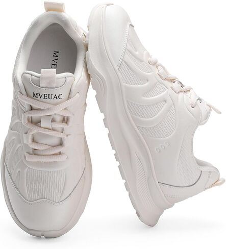 Platform Women's Fashion Sneakers,Cow Leather Patchwork Casual Tennis Shoes for Women Comfortable Non Slip Running Walking Shoes in Kuwait
