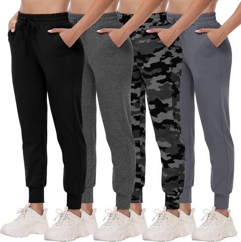 CAMPSNAIL 4 Pack Joggers for Women - Sweatpants with Pockets Lightweight Comfy Yoga Pants for Workout Travel Lounge in Saudi Arabia