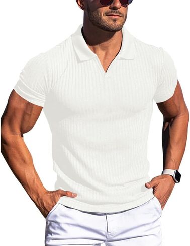 Men's Golf Polo Shirts for Men Dry Fit Mens Muscle V Neck Casual Shirts Short Sleeve for Outdoor Sports Athletic Polos in Saudi Arabia