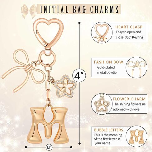 Gold Bubble Letter Bag Charms for Handbags Backpacks, Chunky Initial Keychain Gifts Purse Charm Accessories for Women Girls in Kuwait