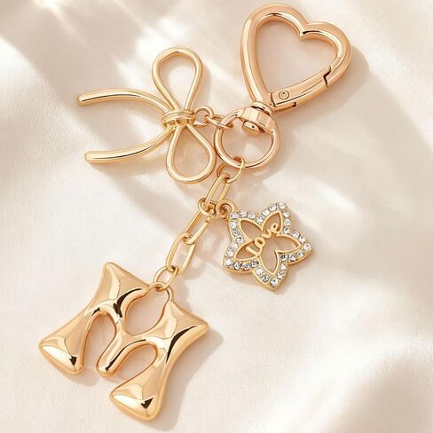 Gold Bubble Letter Bag Charms for Handbags Backpacks, Chunky Initial Keychain Gifts Purse Charm Accessories for Women Girls in Kuwait