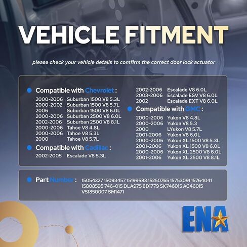 ENA 746-015 Rear Liftgate Trunk Latch Lock Actuator Compatible with 2000-2006 Chevy GMC Cadillac Vehicles Yukon Tahoe Yukon XL Suburban 1500 2500 Escalade ESV EXT Tailgate Replace 15250765 15199583 in Saudi Arabia