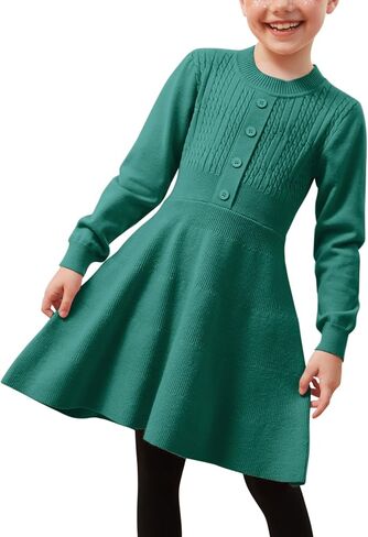 Jxstar Girls Knitted Sweater Dresses Kids Ruffle Flare Winter Dress in Saudi Arabia