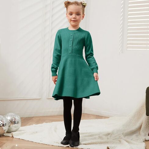 Jxstar Girls Knitted Sweater Dresses Kids Ruffle Flare Winter Dress in Saudi Arabia