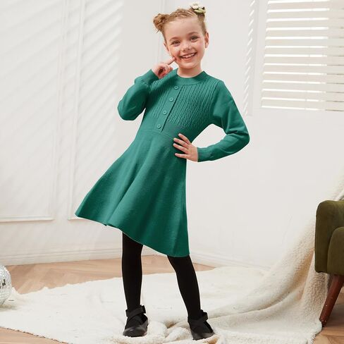 Jxstar Girls Knitted Sweater Dresses Kids Ruffle Flare Winter Dress in Saudi Arabia