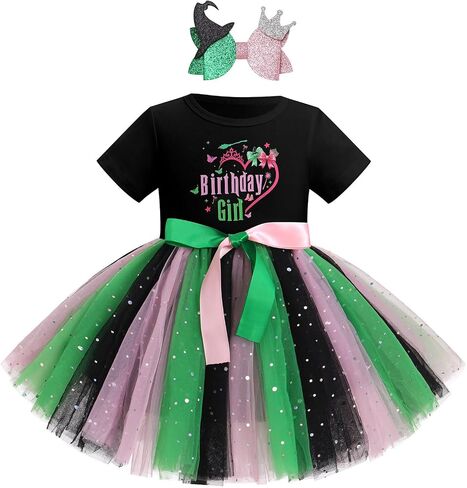 AWIBMK Witch Themed Birthday Girl Dress Headband Photo Cake Smash Outfits Rainbow Tulle Halloween Party Princess Dresses in Saudi Arabia