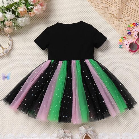 AWIBMK Witch Themed Birthday Girl Dress Headband Photo Cake Smash Outfits Rainbow Tulle Halloween Party Princess Dresses in Saudi Arabia