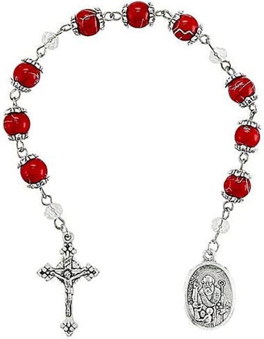 Needzo Saint Nicholas Red and Silver-Toned Rosary with Chaplet Pocket Prayer Card, Catholic Christmas Gift Set, 9.75 Inches in Saudi Arabia