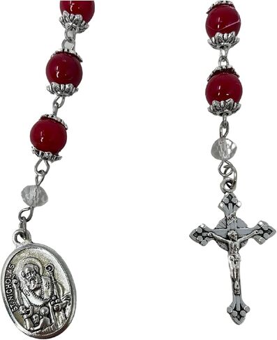 Needzo Saint Nicholas Red and Silver-Toned Rosary with Chaplet Pocket Prayer Card, Catholic Christmas Gift Set, 9.75 Inches in Saudi Arabia
