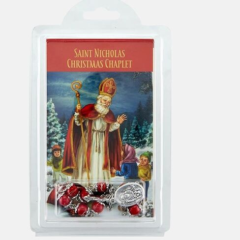 Needzo Saint Nicholas Red and Silver-Toned Rosary with Chaplet Pocket Prayer Card, Catholic Christmas Gift Set, 9.75 Inches in Saudi Arabia