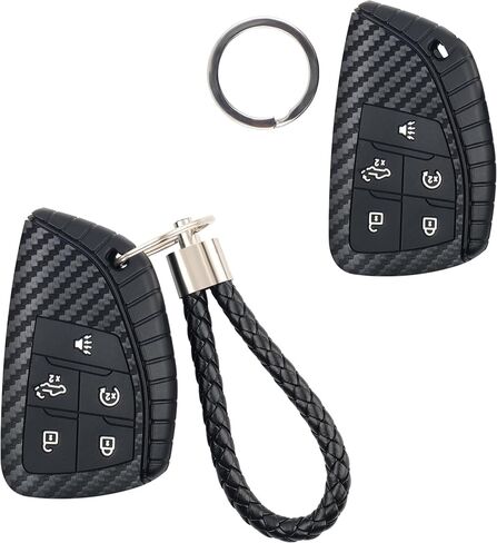 متوافق مع غطاء Chevy Key Fob وغطاء GMC Key Fob، وحافظة مفاتيح من ألياف الكربون مع سلسلة مفاتيح وحلقة مفاتيح in Saudi Arabia