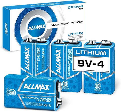 Allmax 9V Lithium Batteries (4 Count) – Longest Lasting, Leakproof, 10-Year Shelf Life, Ultimate Performance – Perfect for Smoke Detectors (9 Volt) in Kuwait