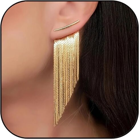 الذهب شرابة تتدلى الأقراط للنساء الاتجاه سلسلة معدنية طويلة هامش بيان انخفاض الأقراط هيبوالرجينيك سباركلي الأزياء والمجوهرات لحفل زفاف حفلة موسيقية التخرج in Kuwait