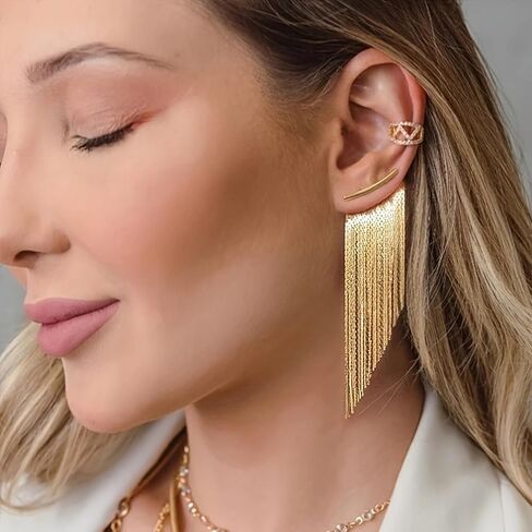 الذهب شرابة تتدلى الأقراط للنساء الاتجاه سلسلة معدنية طويلة هامش بيان انخفاض الأقراط هيبوالرجينيك سباركلي الأزياء والمجوهرات لحفل زفاف حفلة موسيقية التخرج in Kuwait
