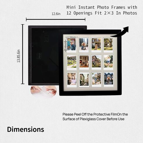 إطار صورة بولارويد لفيلم Instax Mini 2×3 - 12 فتحة، شاشة عرض جدارية سوداء للصور (أسود، 13.85×12.6) in Kuwait