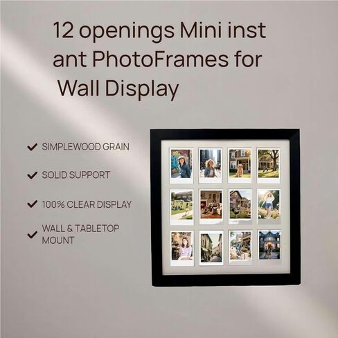 إطار صورة بولارويد لفيلم Instax Mini 2×3 - 12 فتحة، شاشة عرض جدارية سوداء للصور (أسود، 13.85×12.6) in Kuwait