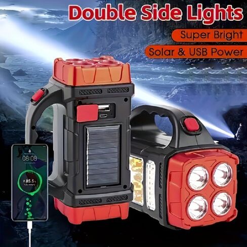 High Lumens Solar Flashlight - LED Work Light with USB-C Rechargeable, Waterproof, Multi-Function Flashlight & Lantern for Camping, Emergencies, and Outdoor in Kuwait