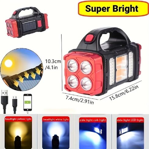 High Lumens Solar Flashlight - LED Work Light with USB-C Rechargeable, Waterproof, Multi-Function Flashlight & Lantern for Camping, Emergencies, and Outdoor in Kuwait