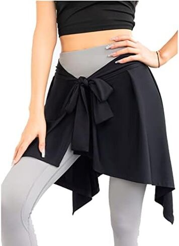 Skorts Tennis Skirt, Sports Skirt Cover Polyester Fiber Soft One Piece Absorbent Yoga Tie Up Skirt for Fitness Tennis (One Size fits All) Black in Saudi Arabia