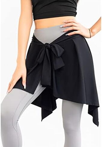Skorts Tennis Skirt, Sports Skirt Cover Polyester Fiber Soft One Piece Absorbent Yoga Tie Up Skirt for Fitness Tennis (One Size fits All) Black in Saudi Arabia