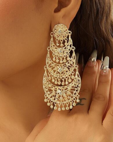 الذهب Jhumkas الهندي الأقراط للنساء خمر الهندي بوليوود الثريا الأقراط التقليدية القبلية العرقية Jhumka الأذن خواتم فستان هندي ملابس الزفاف حفلة موسيقية مجوهرات اكسسوارات in Kuwait