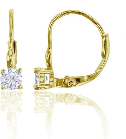 14K Gold Plated Sterling Silver Yellow, White or Rose Gold | Hypoallergenic 925 Sterling Silver | 4mm Round Cut | Simulated Diamond | AAA Solitaire Cubic Zirconia Leverback Earrings in Saudi Arabia